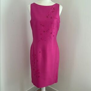Evan Picone Dark Pink Raw Silk Sleeveless Sheath Dress sz 6